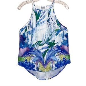 Shareen Collection Australia Floral Tropical Tankini Bathing Suit Top Blue White